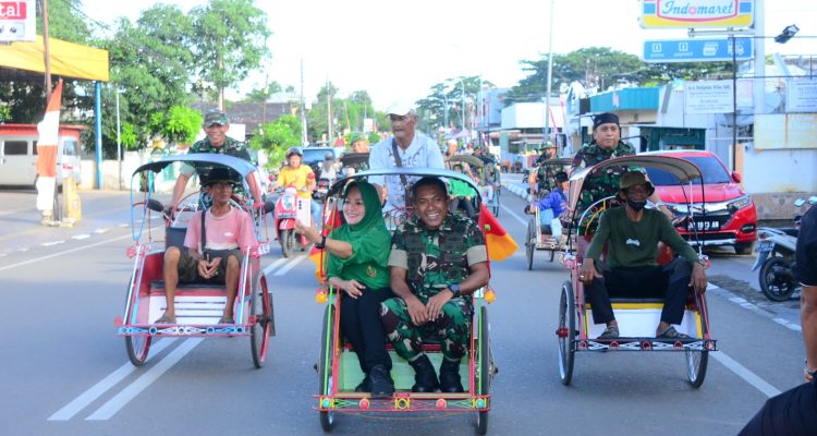 Dandim 1407 Bone bersama istri konvoi gunakan becak di kota bone
